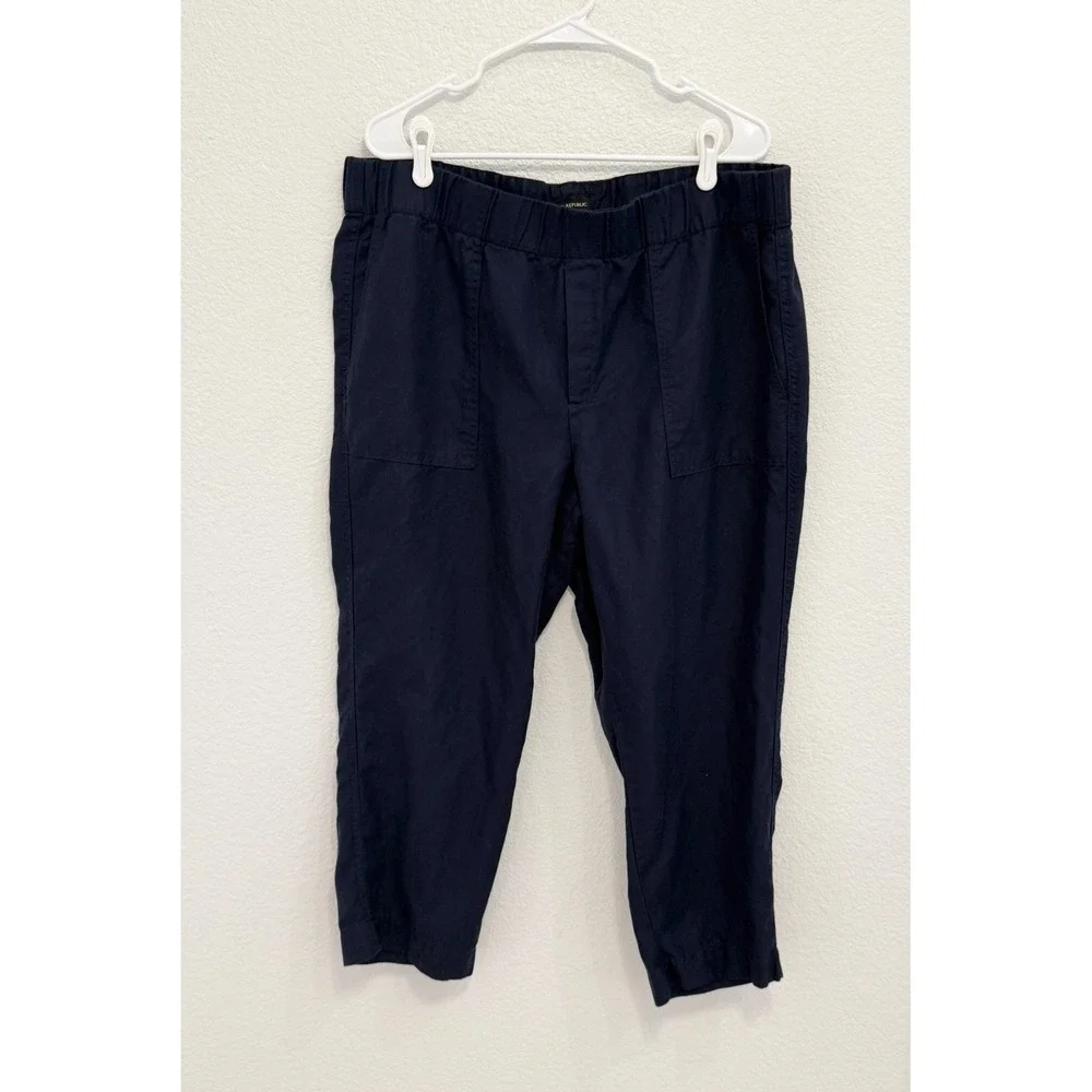 Banana Republic Navy Blue Linen Blend Elastic Waist Utility Pants Size XL